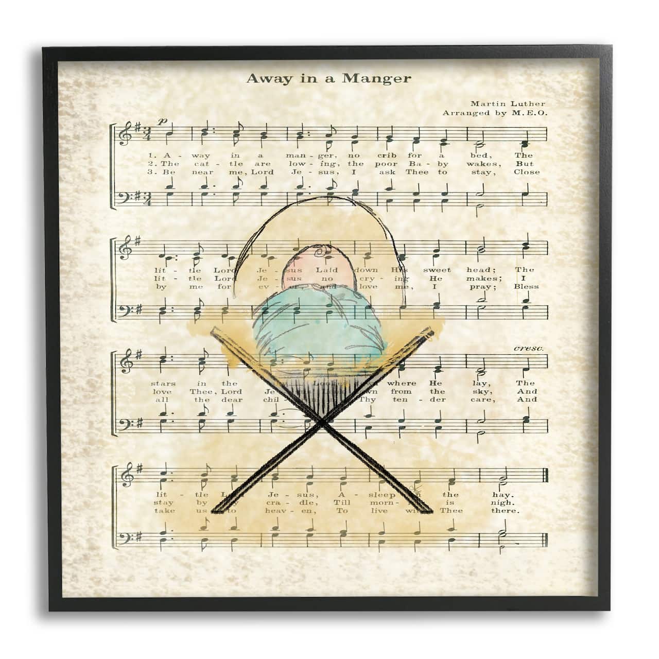 Stupell Industries Baby Jesus Cradle Away In Manger Musical Script Framed Wall Art